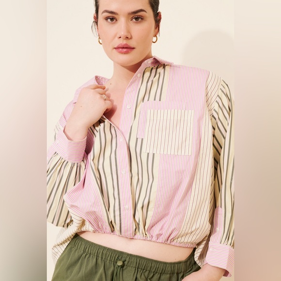 Anthropologie Pink and Cream Striped Button Down Shirt - Picture 8 of 16